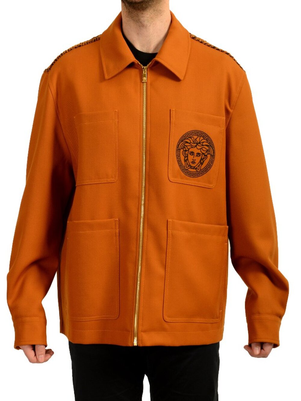 Versace Men's Medusa Logo Print 100% Wool Full Zip Jacket US 2XL IT 56